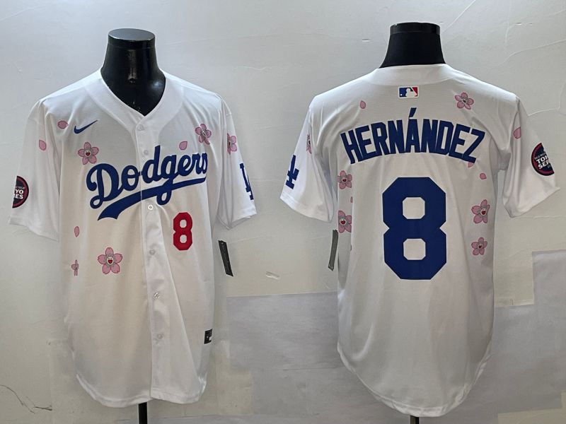 Men Los Angeles Dodgers #8 Hernandez White Sakura Edition 2025 Nike MLB Jersey style 8
